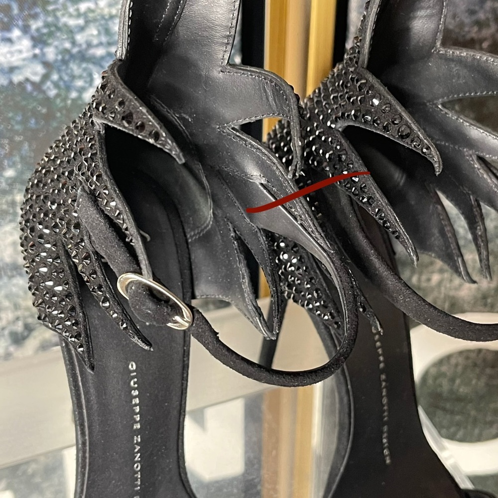 New Giuseppe Zanotti Swarovski 120mm Suede Sandals in Black Gothic Moody Witchy - Picture 16 of 17